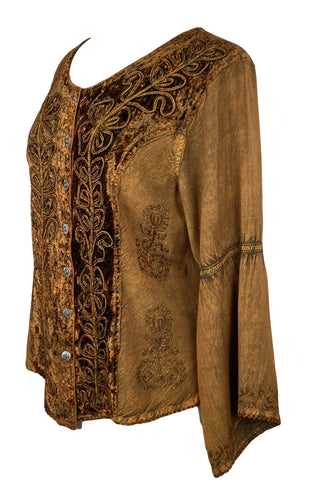 Renaissance Vintage Rayon Velvet Renaissance Top Blouse - Agan Traders, Rust