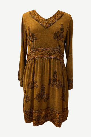 05 DR Womens Sweet Empire Gothic Medieval Slit Cuff Knee Length Dress - Agan Traders, Old Gold