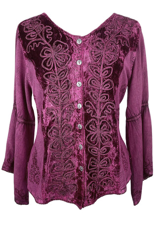 Renaissance Vintage Rayon Velvet Renaissance Top Blouse - Agan Traders, Plum
