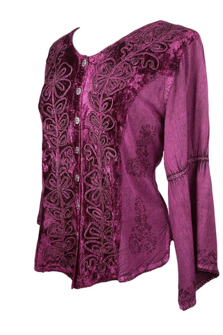 Renaissance Vintage Rayon Velvet Renaissance Top Blouse - Agan Traders, Plum