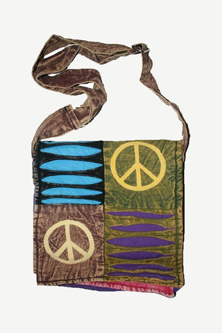 Assorted Patchwork Messenger Bag With Peace Symbol Razor Cut - Agan Traders, Peace Multi
