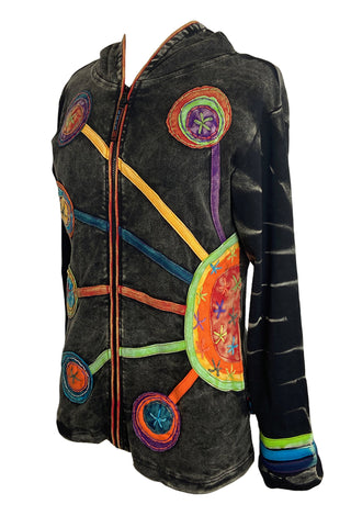 R 349 Agan Traders Rib Cotton Circular Hoodie Bohemian Hoodie Jacket - Agan Traders, Black Denim