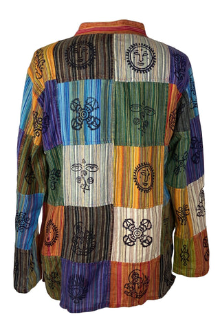 Light Weight Cotton Patchwork Mandarin Style Henley Tunic Kurta Shirt Top - Agan Traders, Multi 1