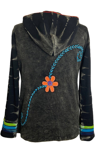 R 349 Agan Traders Rib Cotton Circular Hoodie Bohemian Hoodie Jacket - Agan Traders, Black Denim