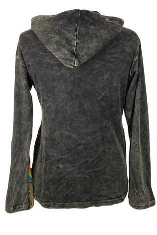 RJ 070 Agan Traders Nepal Bohemian Rib Knit Cotton Rainbow Hoodie Jacket - Agan Traders, Black Multi
