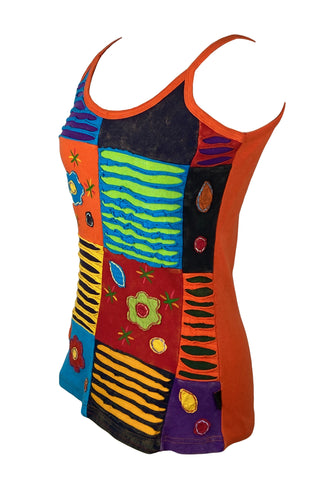 R 124 Cotton Viscose Vibrant Patch Razor Cut Multi-Colored Tank Top Cami - Agan Traders, Multicolor