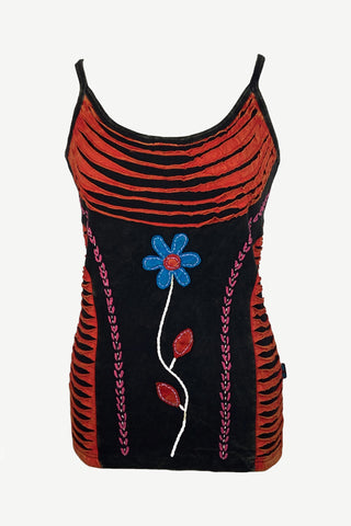 R 140 Women's Bohemian Gypsy Razor Cut Spaghetti Strap Tank Top Camis - Agan Traders, black burgundy