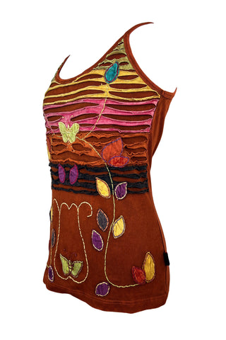 R 142 Women's Bohemian Gypsy Razor Cut Spaghetti Strap Tank Top Camis - Agan Traders, Orange