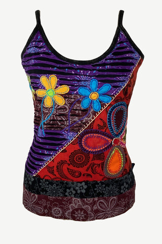 R 136 Women's Bohemian Patch Work Gypsy Spaghetti Strap Tank Top Camis - Agan Traders, multicolor