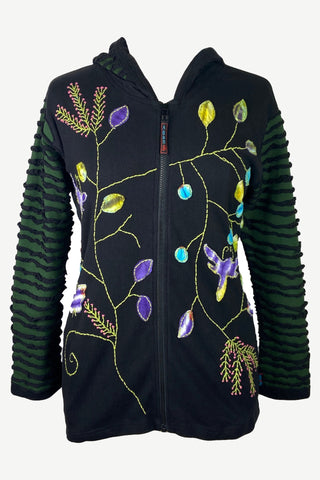 Ulleri Rib Cotton Flower Patch Fleece-Lined Hoodie
