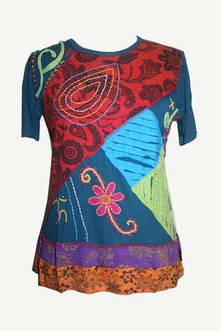 Rib Soft Viscose Light Weight Patch Embroidered T-shirt Top Blouse - Agan Traders, Multicolor