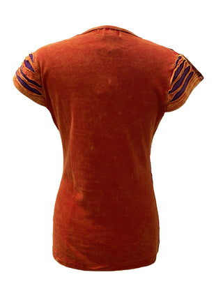 Knit Cotton Boho Razor Cut Embroidered Cap Sleeve Top Blouses - Agan Traders, Red    