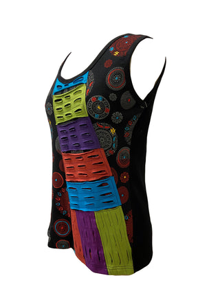   122 RB Knit Stonewashed Sleeveless Embroidered Printed Blouse - Agan Traders, Multi