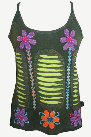 R 131 Agan Traders Rib Cotton Patch Razor Cut Embroidered Yoga Tank Top - Agan Traders, Olive