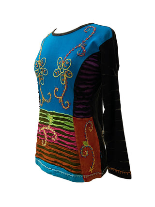 Embroidery Razor Cut Cotton Tie Dye Bohemian Top Blouse - Agan Traders, Multicolor