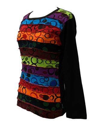 Rib Cotton Rainbow bubble printed Boho Gypsy Top Blouse - Agan Traders, Rainbow Multi