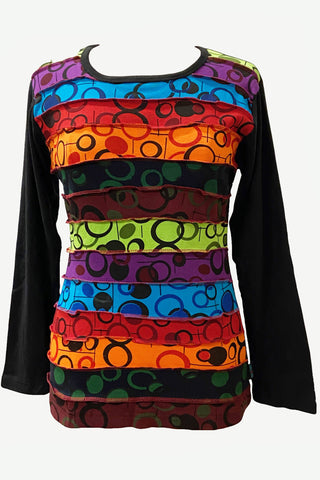 Rib Cotton Rainbow bubble printed Boho Gypsy Top Blouse - Agan Traders, Rainbow Multi