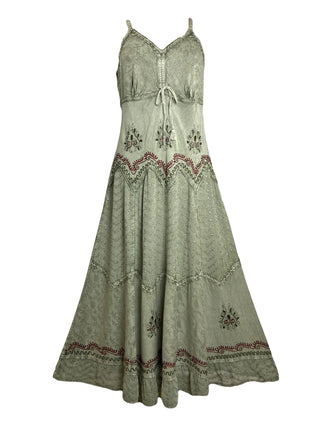 600 DR Rayon Womens Embroidered Long Spaghetti Strap Sexy Summer Sun dress - Agan Traders, Sea Green