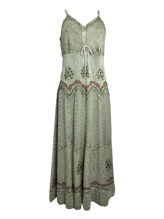 600 DR Rayon Womens Embroidered Long Spaghetti Strap Sexy Summer Sun dress - Agan Traders, Sea Green