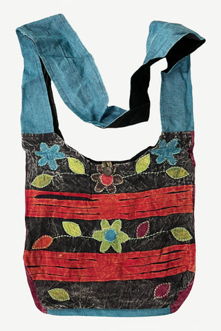 P- 21 Patchwork Rope Cotton Knitted Tie Dye Shoulder Bohemian Bag Purse - Agan Traders, Red Black