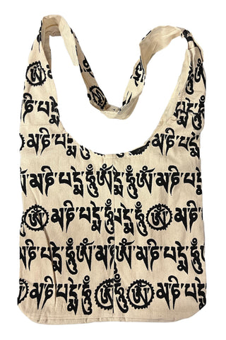 06 BG Cotton Om Mani Padhme Hum Script Shoulder Messenger Bag Purse - Agan Traders, White