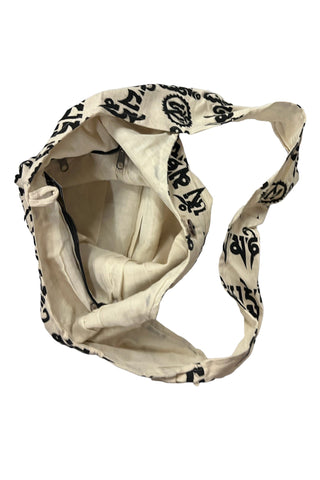 06 BG Cotton Om Mani Padhme Hum Script Shoulder Messenger Bag Purse - Agan Traders, White