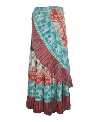 14 WS Women's Distressed Cotton Boho Chic Broom Wrap Skirt Maxi - Agan Traders; Multi 2