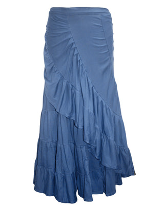15 WS Women's Rayon Boho Chic Broom Mopping Ruffle Tier Wrap Skirt Maxi - Agan Traders; Blue