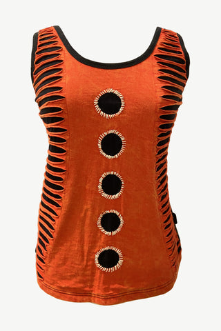 WTP 0081 Agan Traders Nepal Hand Crafted Tie Dye Circle Crush Knit Tank Camis. - Agan Traders, Black Red