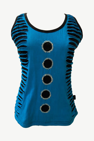 WTP 0081 Agan Traders Nepal Hand Crafted Tie Dye Circle Crush Knit Tank Camis. - Agan Traders, Black Turquoise